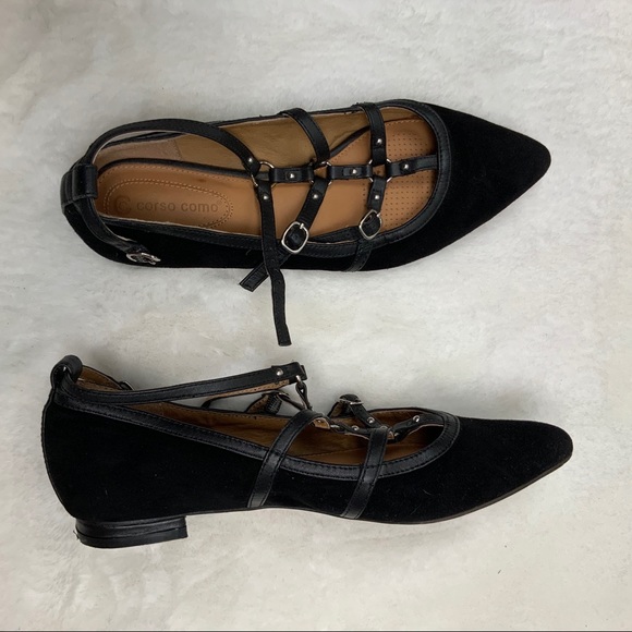 Corso Como Black Studded Multi Strap Pointy Flats - Picture 3 of 11